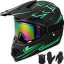 Youth Kids Motocross Helmet Motorcycle Dirt Bike Off-Road Mountain Bike BMX MX ATV Helmet with(Gloves Goggles Mask) 4Pcs Set - DOT Approved(Green,M) (Medium)