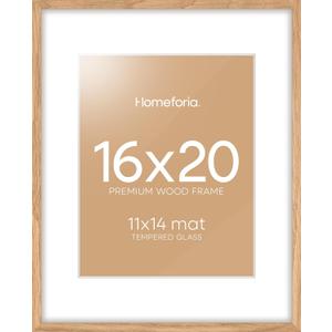 Homeforia 16x20 Wooden Frame, High End Natural Oak 16x20 Light Wood Picture Frame with Mat 11x14, 16 by 20 Poster Frames Matted to 11 x 14 Photo, 20by16 Thin Frames, Tempered Glass, Wall Kit, Set of 1