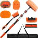 Truck Wash Kit with Long Handle, 12FT Extension Pole with Car Wash Brush, Mop & Window Squeegee, Exterior Cleaning Kit for RV, Large Truck & Car, Includes Wheel Brush, Wash Mitt & Storage Bag