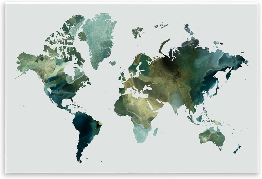 Stupell Industries Green Toned World Map Wall Plaque Art, Design by Grace Popp, 19 x 13