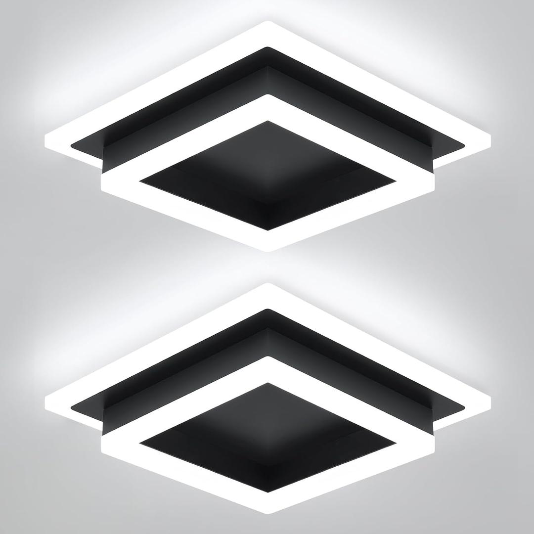 EIDISUNY Modern LED Ceiling Light, Hallway Flush Mount Ceiling Light, 32W, 6000K, Black Square Hallway Lighting Fixtures for Living Room Kitchen Bedroom (Black) 2 Pack