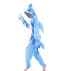 dressfan Cartoon Unisex Animal Grey Shark Costume Pajamas Adult Kids Teen Women Men (Blue) S