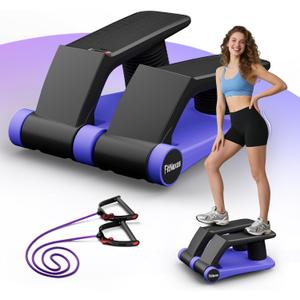 Air Compression Resistance Stepper  Adjustable Mini Stair Climber for Home Cardio Workout, Portable Stepper Machine with LCD Display, 5-Level Adjustable Resistance, Non-Slip Pedals - Batt. not incl. (Blue)