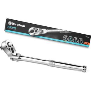 DURATECH 3/8" Drive Flex-Head Ratchet, 72-Tooth Ratchet Wrench, Quick-release, Reversible Switch, Full-Polished Chrome Plating, Alloy Steel