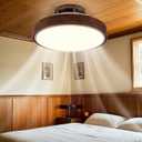 Bladeless Ceiling Fan with Light and Remote, Grained Modern Enclosed Ceiling Fan, Dimmable Led Bladeless Fan Light, Low Profile Flush Mounted Fan Indoor