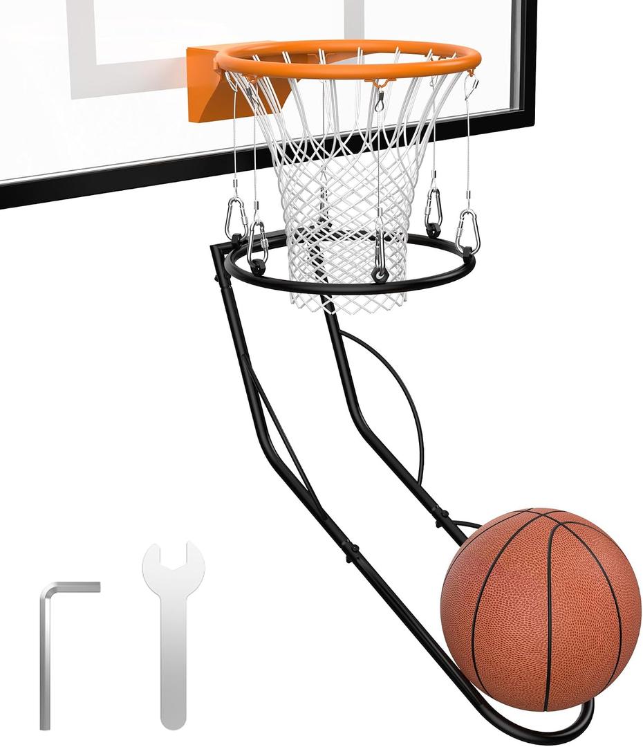 Basketball Return Attachment, Sturdy Metal Basket Ball Return Training Aid, Ideal for Single-Person Outdoor or Indoor Basketball Shooting Training