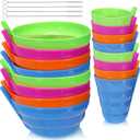 LemonRoad 20 Pcs/8 Set Cereal Bowls with Straws Colorful 16 oz Bowls and 10 oz Cups Both with Built in Straw Includes Cleaning Brushes Reusable Dishwasher for Milk Soup(Round)