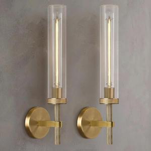 Modern Brass Hardwired Wall Sconces 2 Pack, 20'' Knurled Bathroom Wall Sconce, Indoor Wall Sconce,Copper and Tube Glass Vanity Light, for Living, Bedroom, Hallway, Staircases, Include Bulbs