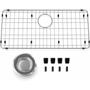 iPEGTOP Sink Protector Grid 28-3/8" x 14-3/16", Stainless Steel Sink Bottom Grid Rear Drain with Corner Radius 3/8", Sink Grate with Hole Cover for Kitchen Sink Single Sink Bowl, One-Piece