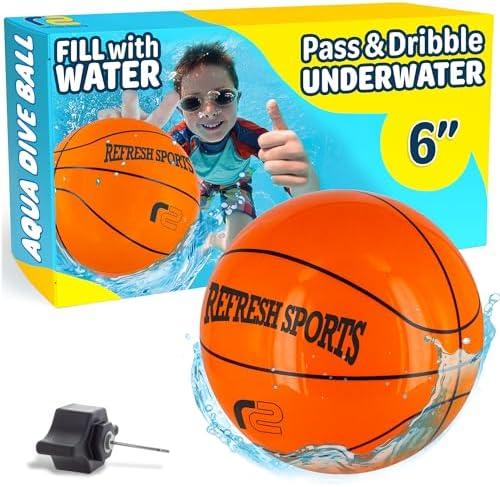 Aqua Dive Pool Ball Basketball – Water Pool Toys for Kids Ages 4-12 – Dribble, Pass & Shoot Underwater – Outdoor Beach Toy for Summer Fun – 6" Water Game for Boys & Girls Ages 5 6 7 8 9 10 11 12+ miss ball