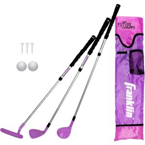 Franklin Sports Golf Set - Youth Adjustable Plastic Golf Club Set - Kids Golf Set with Bag & Balls - Adjustable Length Clubs For Toddlers - Pink