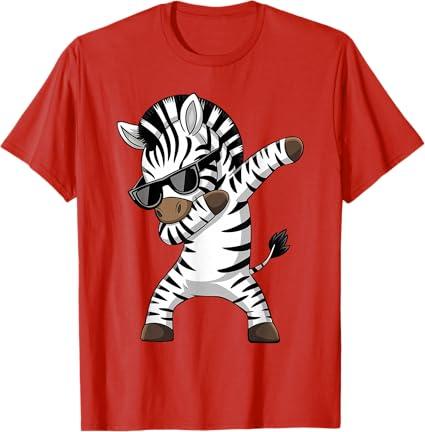 Dabbing Zebra Sunglasses Zoo African Animal Funny Zebra T-Shirt Red