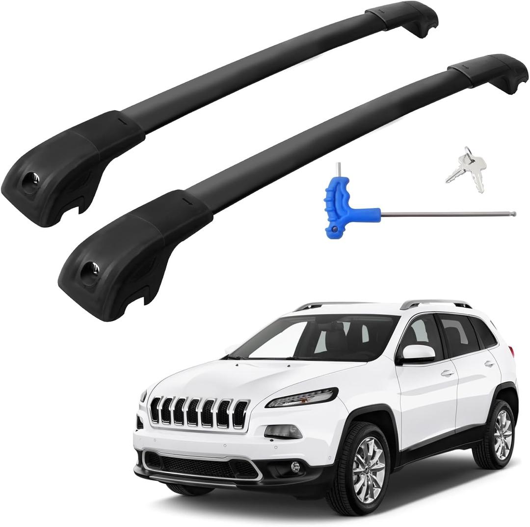 Car Roof Rack Cross Bars Compatible with 2014-2023 Jeep Cherokee (Fit for Raised Side Rails), Aluminum Lockable Roof Cross Bars for Kayak Bike Rooftop Cargo Carrier Bag Basket Luggage