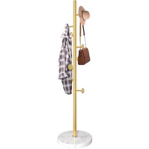 Modern Metal Coat Rack Stand, Coat Rack Freestanding with Natural Marble Base, Sturdy Heavy Duty Coat Racks with 8 Hooks, Golden Coat Hall Tree Stand for Entryway, Office