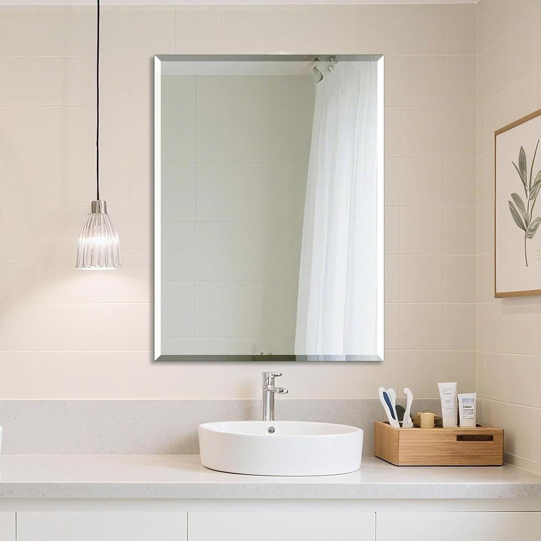 Ruomeng Wall Mirror Bathroom Mirrors for Wall 40" x 30", Frameless Rectangle Mirror with Beveled Edge Wall Mounted Mirror for Vanity and Entryway