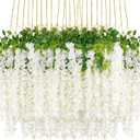 Wisteria Hanging Flowers 24 Pack Artificial Flowers Fake Wisteria Vine Rattan Hanging Garland Silk Flowers String for Party Home Wall Greenery Wedding Decor (White)
