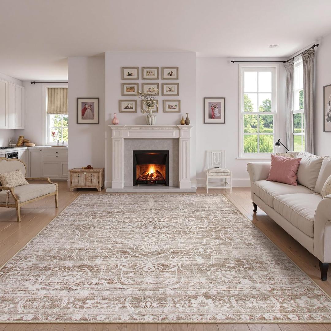 Lahome Area Rugs 9x12 Living Room - Vintage Washable Large Rugs For Living Room Non Slip Ultra-Thin Soft Bedroom Rugs, Neutral Farmhouse Stain Resistant Boho Rug For Dining Room Office (Taupe, 9'X12') Lahome Area Rugs 9x12 Living Room - Vintage Washable Large Rugs For Living Room Non Slip Ultra-Thin Soft Bedroom Rugs, Neutral Farmhouse Stain Resistant Boho Rug For Dining Room Office (Taupe, 9'X12')
