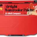 Transon Watercolor Palette Folding with Lid 18wells 2 Mixing Areas and 1 Large Mixing Tray Also for Gouache Acrylic Paint Palette Red Color