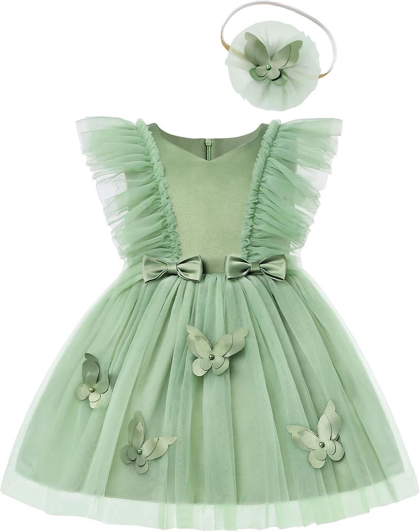 Baby Girl Dress Toddler Tulle Dress with Headwear for Birthday Pageant Wedding Flower 0-4T