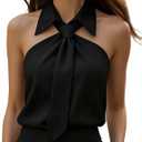 Women Blouse Tie-Neck Halter Sleeveless Shirt Slim Fit Top Off Shoulder Casual Pullover