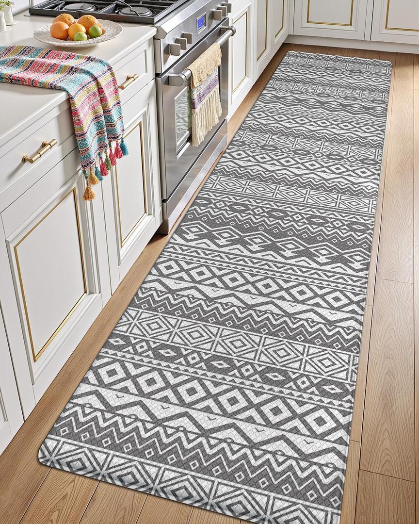 LUMI Anti Fatigue Kitchen Cushioned Mat for Floor, Padded Waterproof Runner for Standing, Stain Resistant Comfort Rugs for Home, Sink, Laundry, 24x87 (Light Gray Mix)