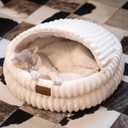 CHEERPALS Cat Cave Bed for Indoor Cats, Washable Covered Cat Bed Hooded Kitty Bed Soft Fluffy Pet Bed for Puppy and Small Dog(White)