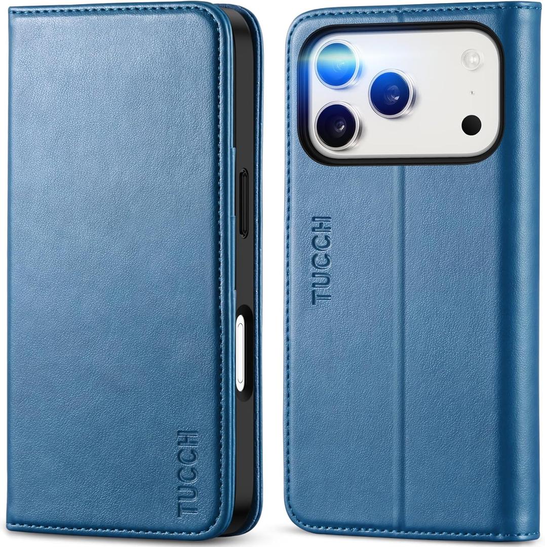 TUCCH Wallet Case for iPhone 17 Pro (6.3-Inch) 2025, 3 Credit Card Slot | RFID Blocking | Stand | PU Leather | Shockproof TPU Interior Shell | Protective Flip Folio Cover | Lake Blue