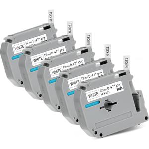 5 Pack RASSURT M-K231 Label Tape Replace for Brother M Tape MK-231 M-K231S Brother Label Tape 12mm 0.47 MK231 Label Tape White for Compatible with Brother PTouch PT-M95 PT-65 PT-45 PT-70BM PT-80