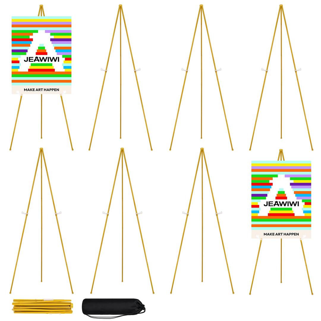 JEAWIWI 8PCS Golden Easel Stand for Wedding Sign Stand, 66 Inch Adjustable Metal Easels for Display, Portable Folding Easel for Wedding, Display Show, Arts, Poster with Portable Bags