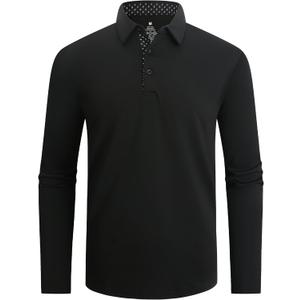 Alex Vando Mens Golf Shirt Moisture Wicking Quick-Dry Solid Long Sleeve Polo Shirts for Men (Black 09), XL