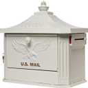 Architectural Mailboxes Hamilton Secure, Locking USPS Approved Heavy Duty, Cast Aluminum Metal Post Mounted Mail Box for Outside, White Large Curbside Mailbox with Magnetic, Lockable Double Doors