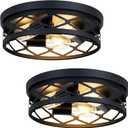 SKEJAO, 2 Pack Flush Mount Ceiling Light Fixture, Black, for Hallway, Kitchen, Farmhouse, Bedroom (13 x 13 x 3.93 inches, 2400 lumens, Dimmable, 2 Count), 12.99inch