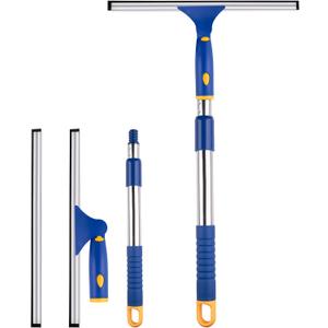 BITOPE 14 inch Shower Squeegee for Glass Door with 2pcs Rubber Refills Extension Handle Window Car Windshield Cleaner Tool for Cleaning Shower Door Mirrors Tile Walls Bathroom RVs