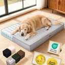 OhGeni Orthopedic Waterproof Dog Bed for Extra Large Dogs, Machine-Washable Removable Cover in Easy-Clean Fabric, High Density Foam & Easy-Carry Handle, Suitable for Crate, 41 inch (Gray)