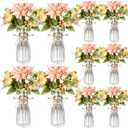 Reallnaive 30 Pack Artificial Flowers Table Centerpieces Decorations with Vase Wedding Mason Jar 20 Bundles Silk Floral Bouquet 10 Clear Vase with 1 Pcs Rope for Party Decor(Dahlia,Champagne)
