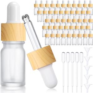 Patelai 48 Pcs 10 ml/ 0.33 oz Frosted Glass Dropper Bottles White Essential Oil Bottles with Eye Dropper and Bamboo Lids Perfume Sample Essence Liquid Cosmetic Containers and Funnels