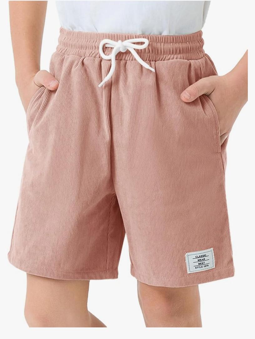 Haloumoning Boys Corduroy Shorts Kids Casual Elastic Waist Drawstring Summer Shorts with Pockets 5-14 Years, Size 160 (13-14Y)