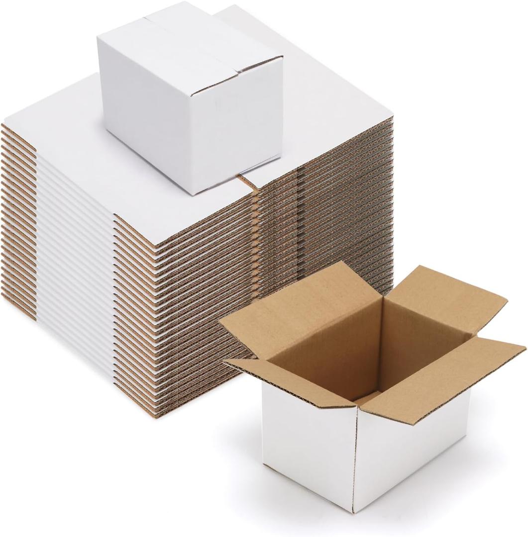 PETAFLOP 6x4x4 Shipping Boxes 50 Pack, White Cardboard Boxes Kraft Corrugated Mailer Boxes for Small Business