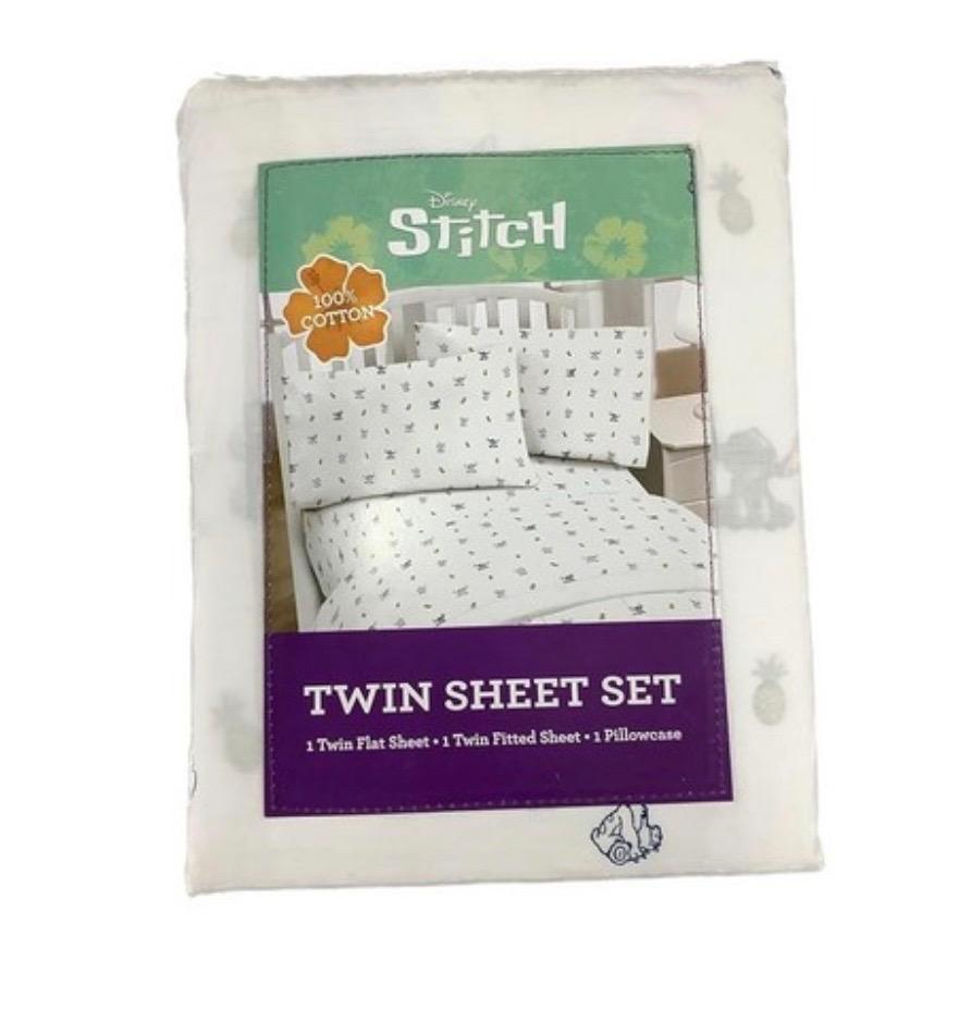 Jay Franco & Sons Inc. Disney Lilo and Stitch Bed Sheet Set 100% Cotton White with Stitch and Pin, Twin Size 