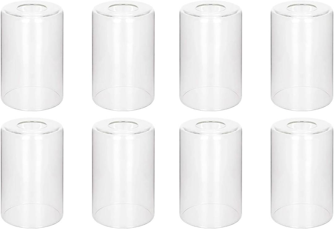 Eidonta 8 Pack Clear Glass Shade Covers Replacements, 5.5in Height, 3.5in Diameter, 1.65in Fitter, Clear Cylinder Glass Lamp Shade Replacement Globe for Chandelier Pendant Wall Sconces