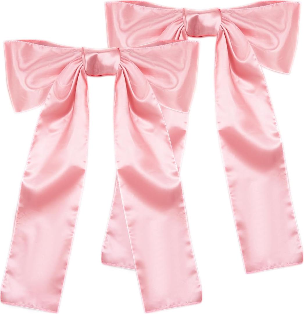 Pink Bow Birthday Party Decorations, 2 Pack Big Pink Bows 18 x 33 Inches Coquette Party Background, Large Satin Ribbon Bow Hanging Decor for Bachelorette Baby Shower Bridal Shower Wedding (Pink)
