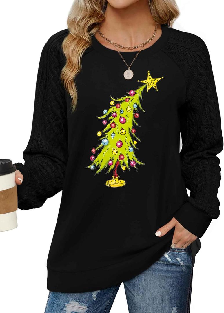 MAXIMGR Women's Christmas Graphic Sweatshirts - Merry Xmas Holiday Pullover Tops (Black, M)