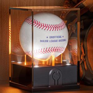 Baseball Display Case with Led Light, Light up Baseball Case for Display, Acrylic Baseball Holder Display Case, UV Protected Clear Baseball Stand Baseball Cube for Memorabilia Baseball Gifts (Black)