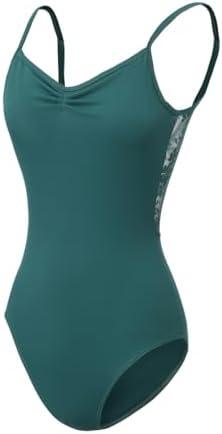Lanbodance Women's Camisole Leotard for Ballet Dance grils Bodysuit with Adjustable Straps,Small, Dark Green