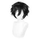 ANOGOL Hair Cap+ Short Black Wig for Men Short Black Men's Wigs for Cosplay Black Anime Cosplay Wig Layered Black Party Wigs with Bangs for Halloween Costume Christmas Peluca Negra Synthetic Hair