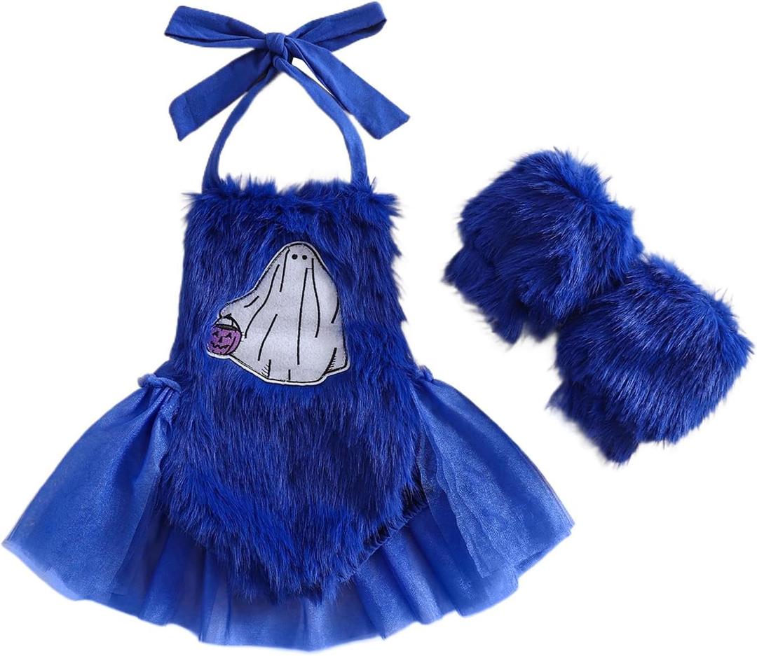 Halloween Baby Clothes Newborn Girl Ghost Romper Bodysuit Furry Infant Toddler Chicken Cosplay Outfit Leg Warmers (6-12 Months)