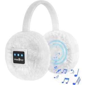 MUSICOZY Earmuffs Women's Winter Ear Warmers Muffs Soft 5.4 Bluetooth Muisc Earmuffs Covers for Jogging Skiing Skating Travelling Hiking Gifts_White