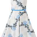 Bonny Billy Girls Classy Vintage Floral Swing Kids Party Dresses (White)