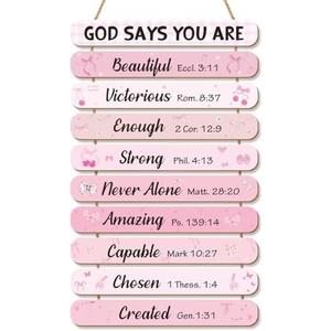 Riletese 10 Pcs Inspirational Bible Verses Wall Art Decor, Christian Positive Affirmations Bedroom Bathroom Wall Decor, Pink Bow Aesthetic Room Decor for Teen Girls