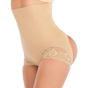 FUT Women's Thong Shapewear Tummy Control Butt Lifting Panties Girdle Underwear High Waist Body Shaper Briefs, Medium-Large, Beige With Lace